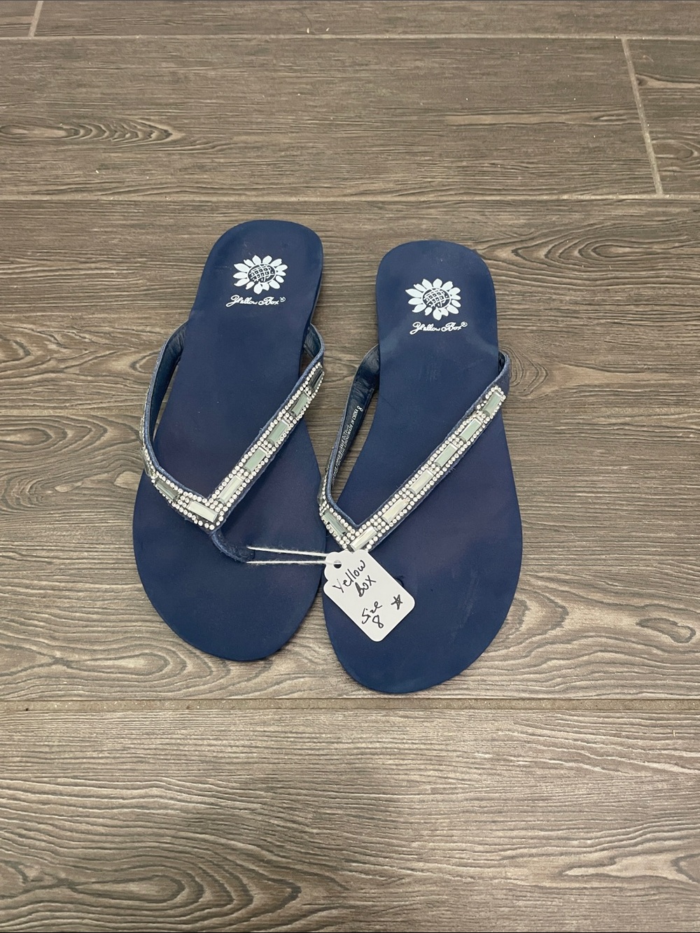 Yellow Box Navy Beaded Strap Flip Flops